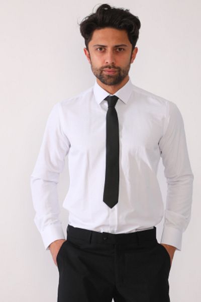 R-Germen Men's Microsatin White Slim Fit Shirt