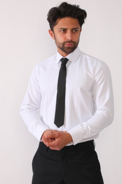 R-Germen Men's Microsatin White Slim Fit Shirt