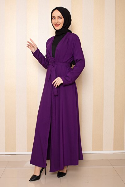 SGS Purple Striped Belted Seasonal Abaya
