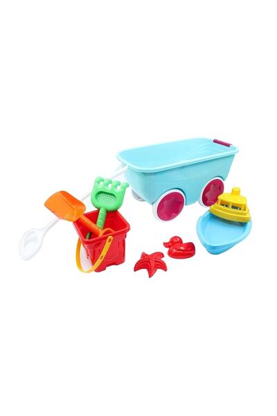 edoy Çocuk Vagonlu Çekmeli Tekneli Kova Seti Kum Ve Plaj Oyuncakları Fileli