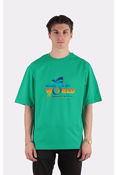 GreenMint تي شيرت أخضر كبير الحجم برقبة دائرية، موسيقى هي عالمي، ملاحظات موسي...