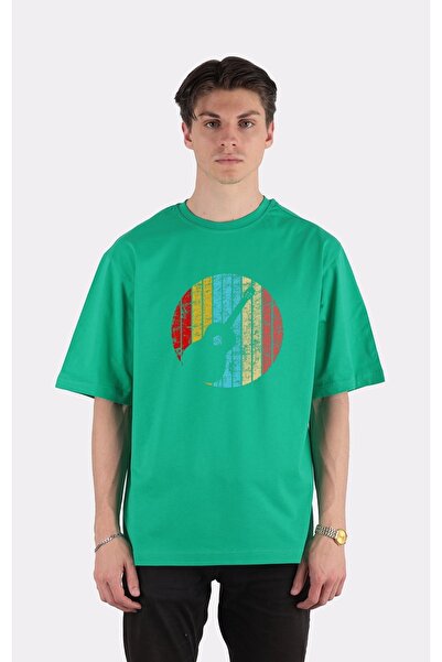 GreenMint الأخضر طاقم الرقبة تي شيرت كبير الحجم المتعثرة خمر عشاق الموسيقى ال...