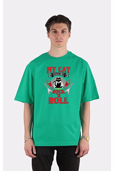 GreenMint تي شيرت أخضر برقبة دائرية مقاس كبير تي شيرت جيتار باند روك أند رول ...