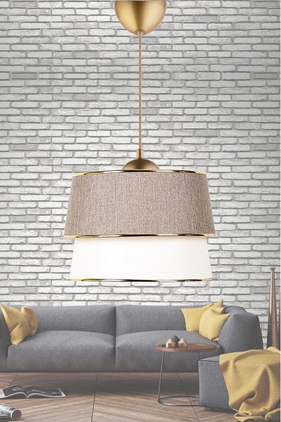 EvLight Yıldırım Pasta Single Pendant Lamp Chandelier and Gold Lampshade Set Kumbeige