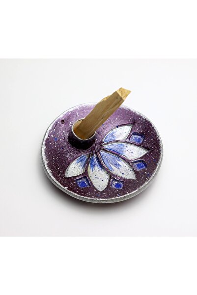 vivus in Lotus Palo Santo Tütsü Hediyeli Seramik Tütsülük El Yapımı Mürdüm Gümüş