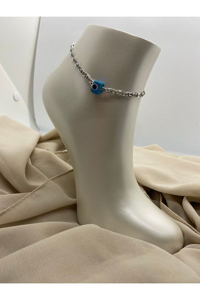 Çelik Blue Evil Eye Beaded Anklet