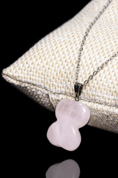 Tesbih Atölyesi Certified Clover Cut Natural Pink Quartz Stone Necklace