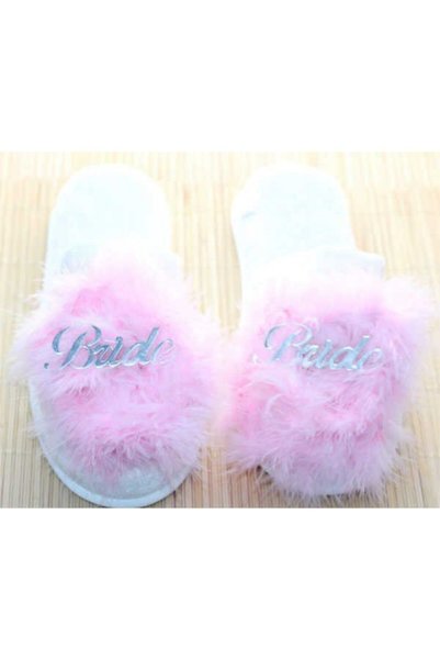 Gelince Alışveriş Pink Furry Bride Slippers Bridal Slippers