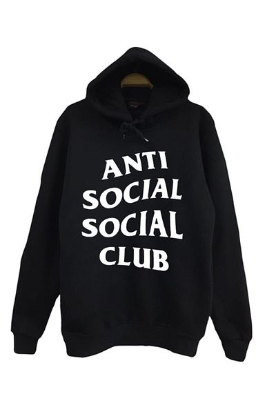 fame-stoned Унисекс суитшърт с качулка, 100% памук, черен, с щампа Anti Social Club