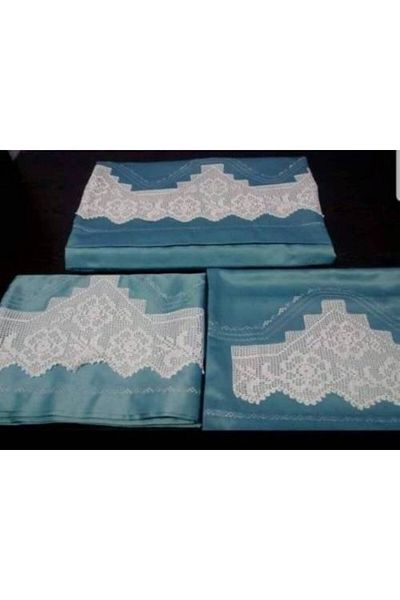 MİRAY طقم غطاء لحاف مصنوع يدويًا من الدانتيل Carsafı Lacy * أزرق بترولي