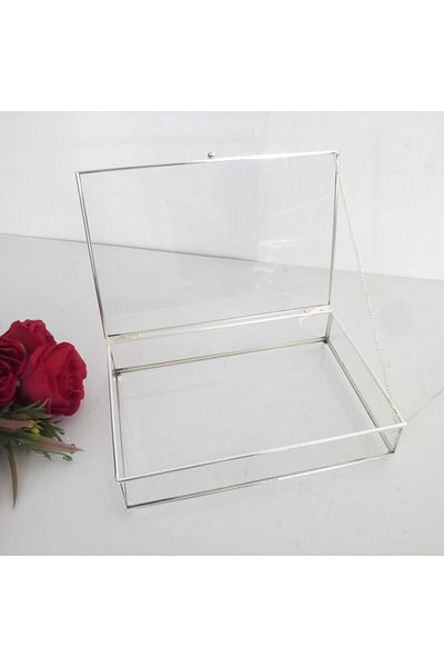Gelincimherşey Large Size Footed Glass Box with Silver Rectangular Lid