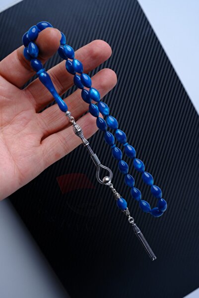TESBİHEFENDİ Mărgele de rugăciune din chihlimbar albastru de foc perlat