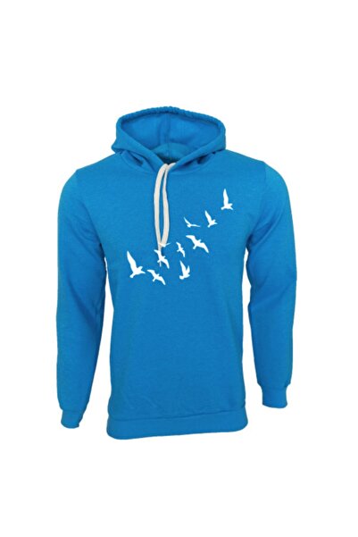 Raf Coll Унісекс Світшот з капюшоном і принтом птахів, бірюзовий