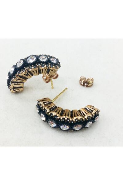 Aşina Gümüş Valentine's Day Gift Stoned Semi-Full Diamond Mounted Earrings