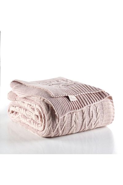 Betires Home Knitted Double Blanket Powder