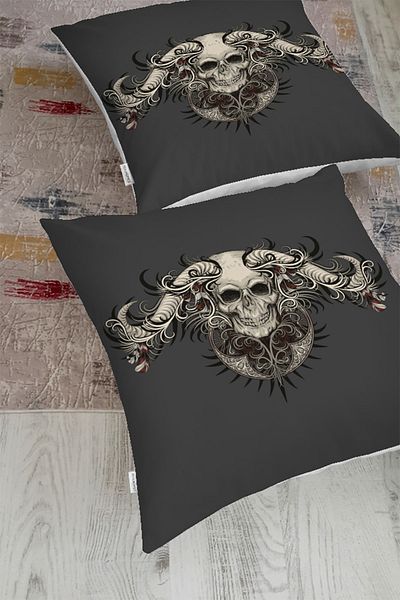 Realhomes Pernă de podea cu design special, cu motiv de craniu gri