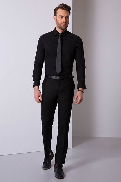 Pierre Cardin Ανδρικό μακρυμάνικο πουκάμισο Basic Μαύρο Slim Fit