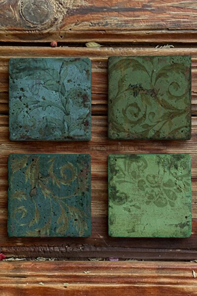 Oscar Stone Decor Baskılı Doğaltaş Bardak Altlığı 4'lü Set Desen Tile