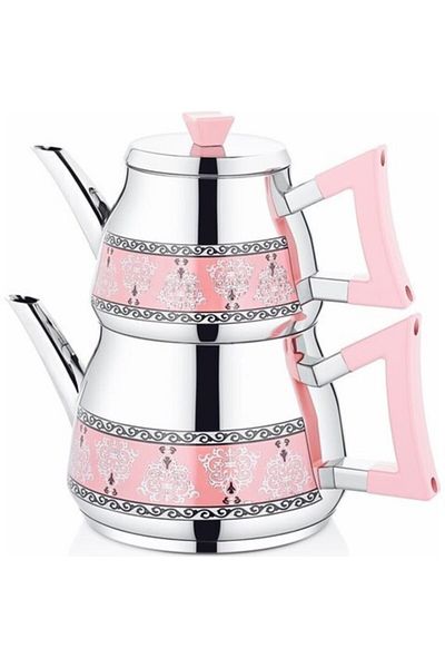 NİCE Elite Patterned Teapot Set Medium Size 1.2lt - 2.2lt Powder Pink