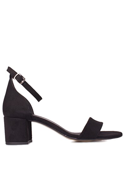Fitbas 111272 008 Γυναικεία μαύρα σανδάλια με τακούνι από σουέτ, μεγάλο & μικ...