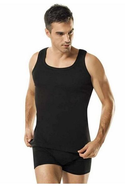 Namaldı 112 Full Cotton Ribbed Men's Undershirt Black
