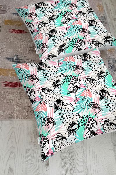 Realhomes Pernă decorativă de podea cu motiv flamingo pe frunze colorate