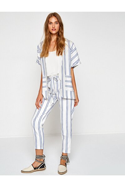 Koton Palton cu dungi albastre de damă 7YAK52957UW