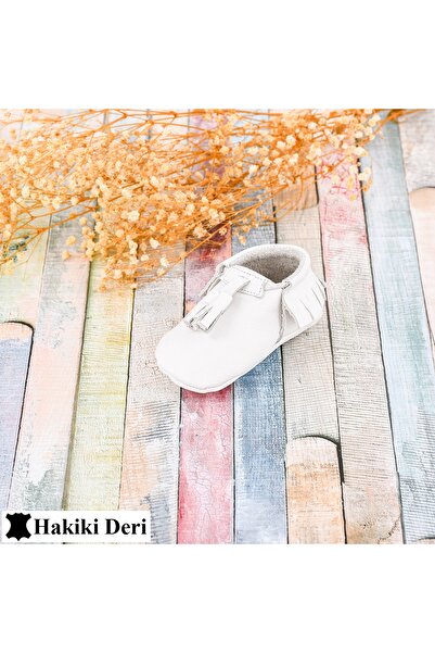 Moosefield Kids Unisex Bebek Beyaz Hakiki Deri Patik