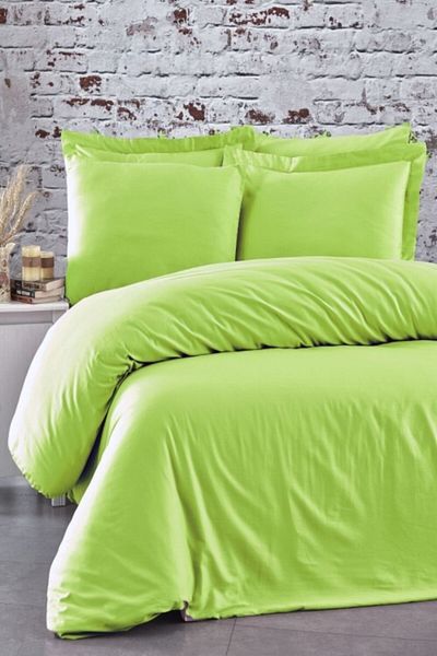 MAJESTE Fabricator Delux 100% Natural Cotton Satin Duvet Cover Set Double (6 Pieces) Platinum Solid Color-green