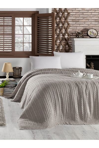 Betires Home Knitted Double Blanket Dark Beige