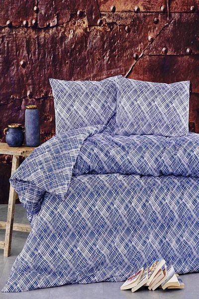 MAJESTE Diplomatic Home Gold Ranforce Duvet Cover Set Batik Series Crystal Pattern-1124 Navy Blue