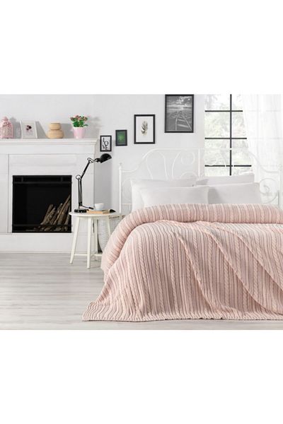 Betires Home Knitted Double Blanket Powder