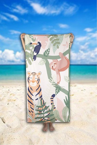 Kirazkids 100% Cotton Animal World Patterned 75x150cm Double Layer Beach Towel