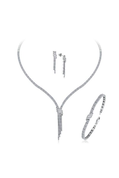 Mia Vento 2 Sıra Salkım Kemerli Gümüş Su Yolu Set