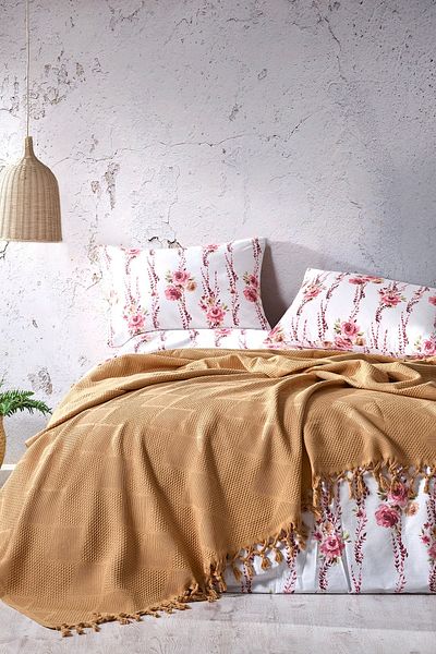 Şaheser Mona Mustard Color Double Pique Set and Bedspread