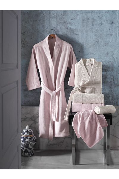 Altınbaşak Σετ οικογενειακής ρόμπας Pure&soft Cotton Beige Pink (m-l/l-xl)