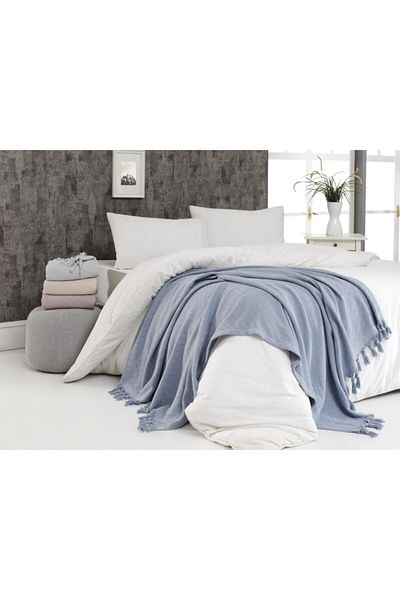 Upline Bianca Blue Pique / Sofa Shawl (120x190)