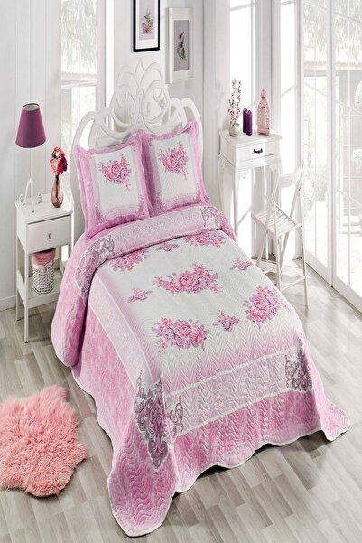 HouseofAllTo Shana Pembe Çift Kişilik Kapitoneli Hafif Yatak Örtüsü