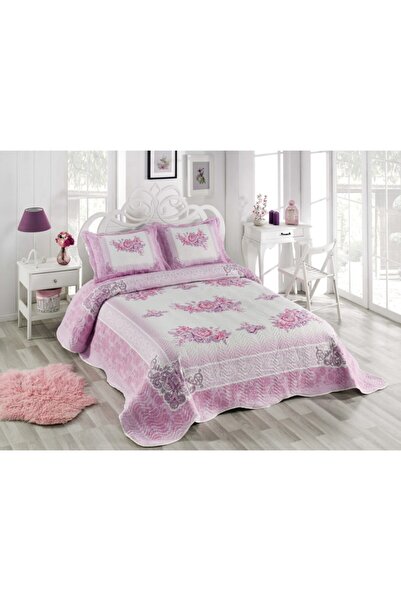 HouseofAllTo Shana Pembe Çift Kişilik Kapitoneli Hafif Yatak Örtüsü