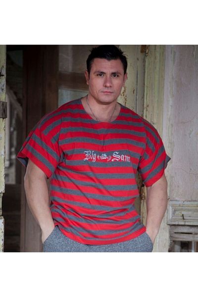 Big Sam Red Striped Loose Fit T-Shirt 2782