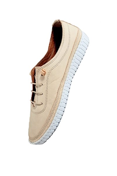 KAPAR Pantofi cu șireturi din cauciuc din piele naturală de culoare crem