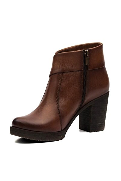 Deripabuc Hakiki Deri Taba Kadın Topuklu Deri Bot TRC-3771