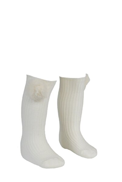 BEBEĞİME ÇORAP Бебешки чорапи с помпони и кремави панталони за момичета 0-1 г...