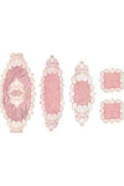 bursa çeyiz 5 Parça Fransız Dantelli Kadife Salon Takımı Pudra