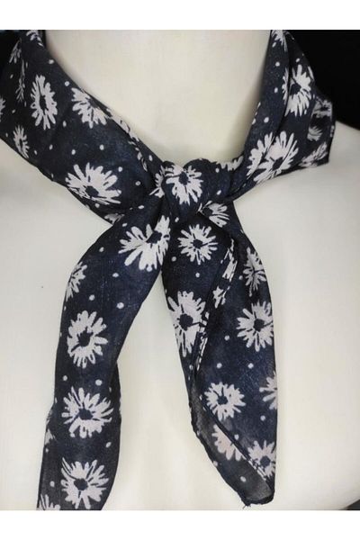 Brianze Flower Pattern Navy Blue Scarf