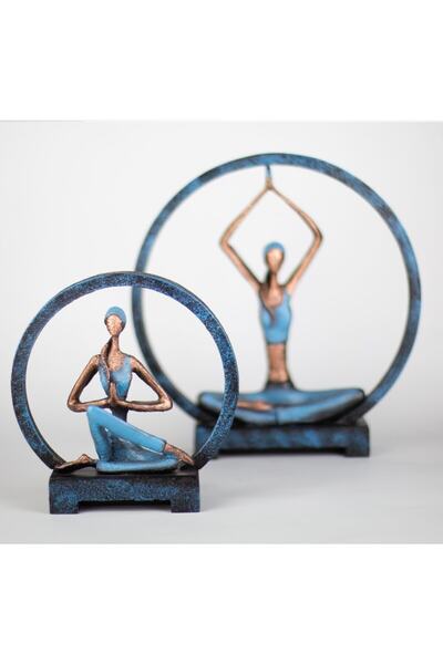 Gift Garden Mavi Halkalı Yoga Yapan Kadın Büyük Boy 2 Li Takım