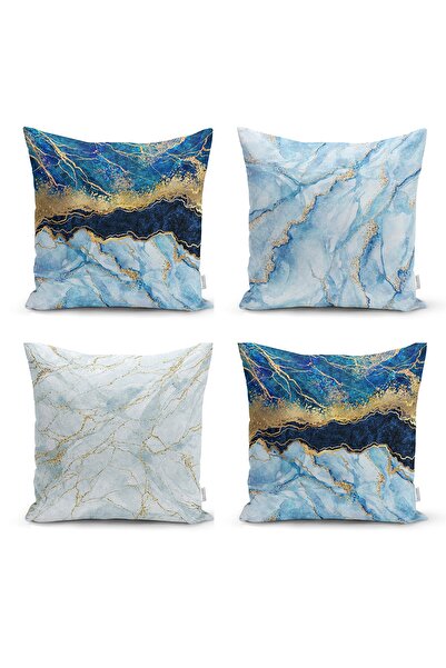 Realhomes غطاء وسادة رمي مكون من 4 قطع من الرخام الأزرق