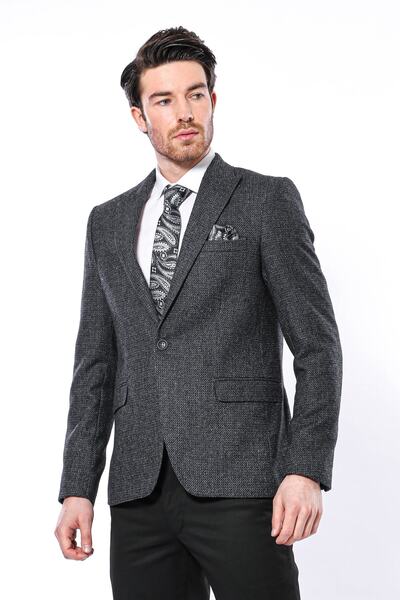 Wessi Sivri Yaka Tek Düğme Füme Slim Fit Ceket - Wessi