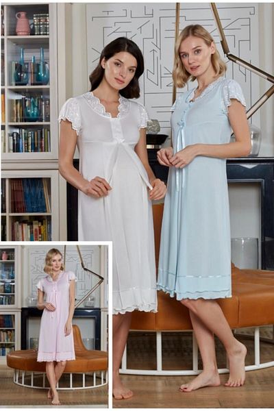 Bone Club 4712 Pregnant Maternity Nightie with Burning Lace