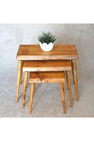 Mobenta Doğal Ağaç Masif Kütük 3’lü Zigon Sehpa